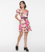 Smak Parlour Pink & White Floral Puff Sleeve Flare Dress