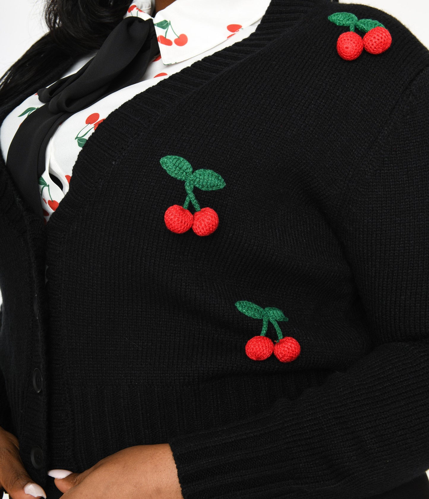 Smak Parlour Plus Size Black & Cherries Cardigan - Unique Vintage - Womens, TOPS, SWEATERS