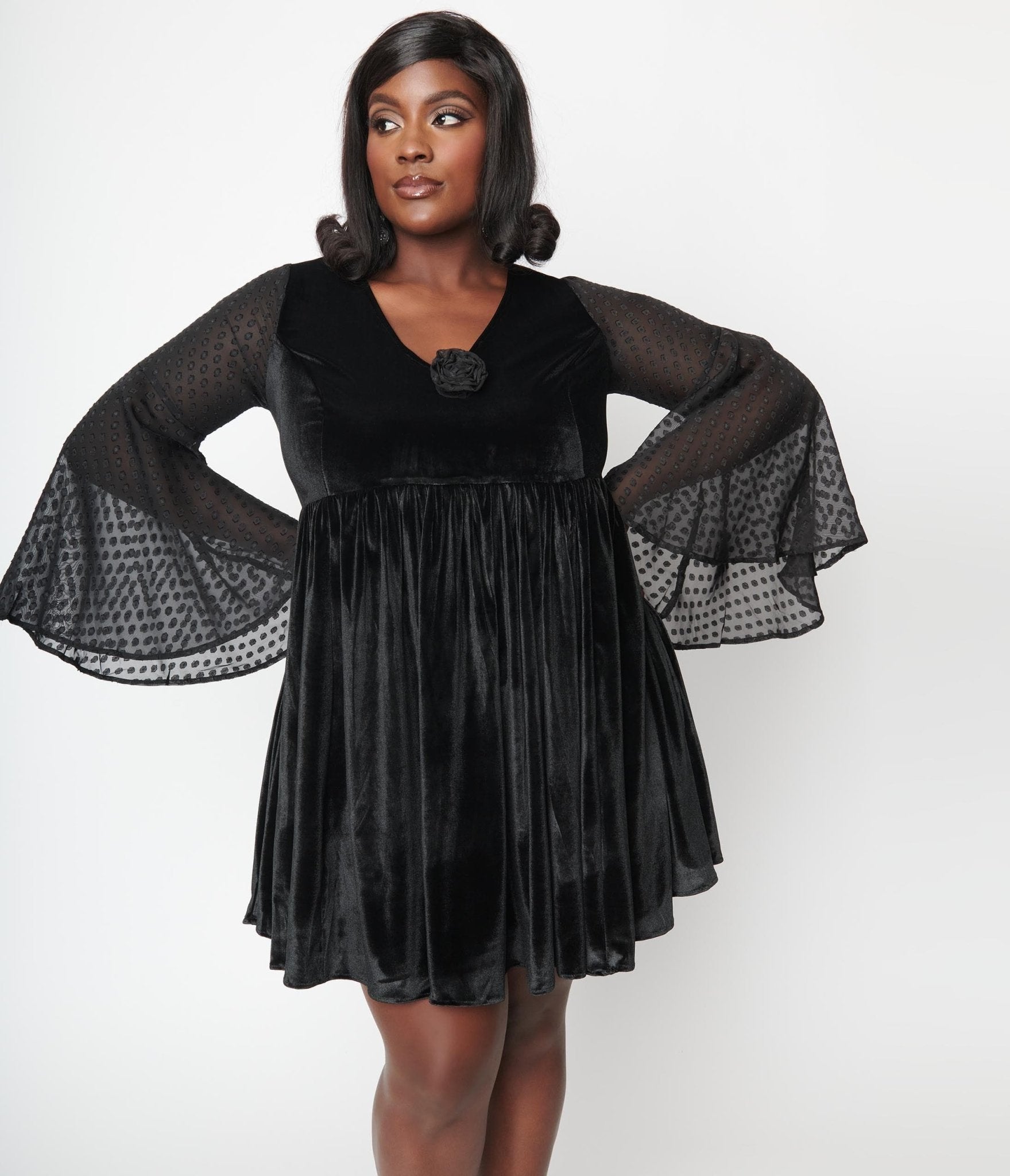 Smak Parlour Plus Size Black & Clip Dot Aura Babydoll Dress - Unique Vintage - Womens, DRESSES, BABYDOLL