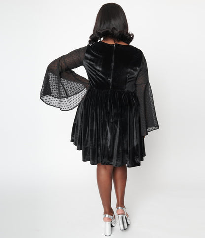 Smak Parlour Plus Size Black & Clip Dot Aura Babydoll Dress - Unique Vintage - Womens, DRESSES, BABYDOLL