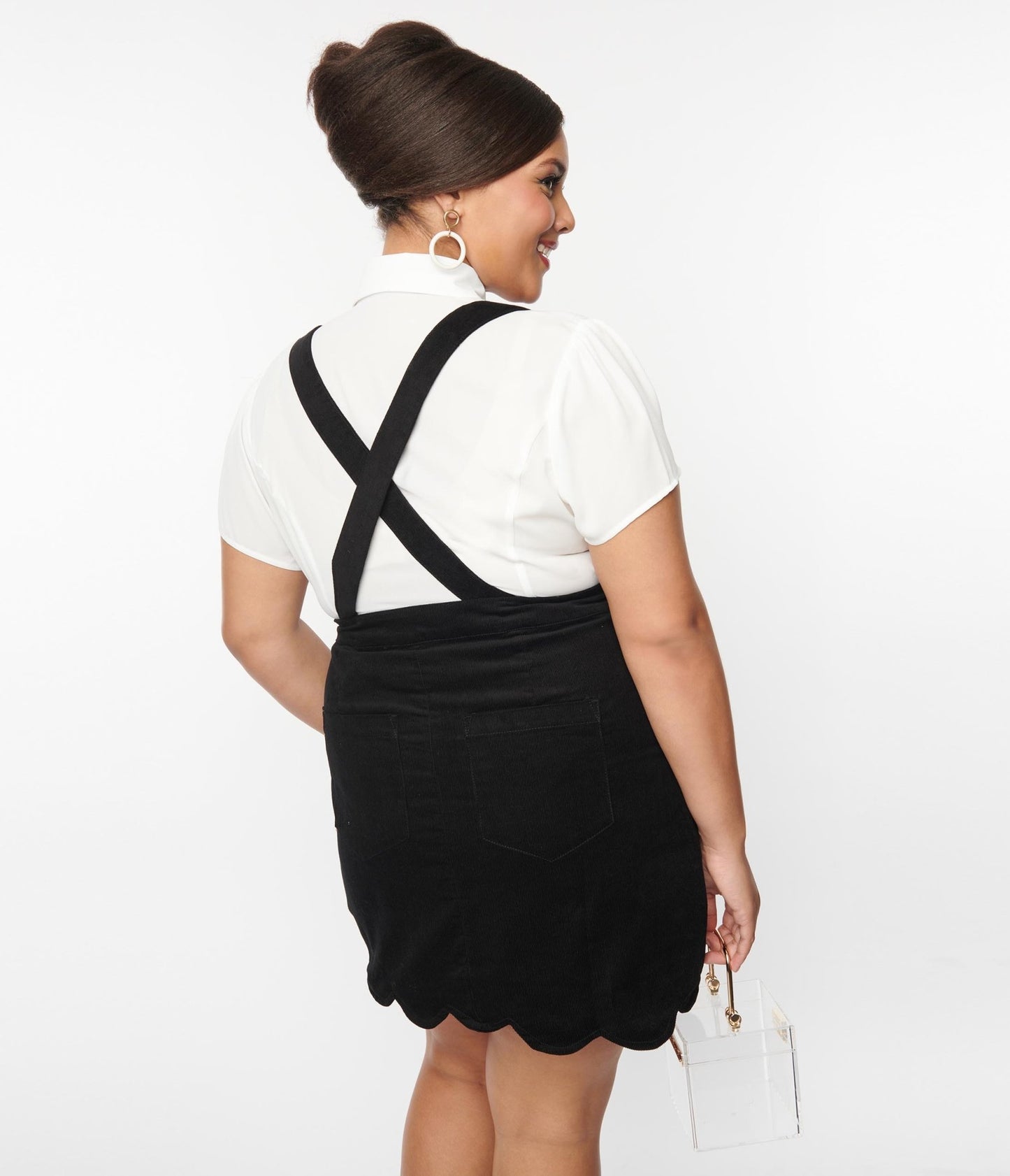 Smak Parlour Plus Size Black Corduroy Suspender Mini Skirt - Unique Vintage - Womens, BOTTOMS, SKIRTS