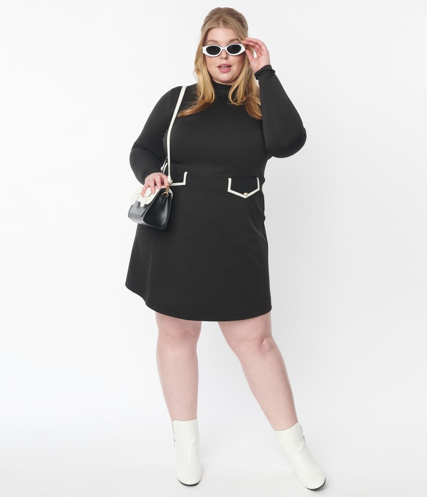 Smak Parlour Plus Size Black Mock Turtleneck Fit & Flare Dress - Unique Vintage - Womens, DRESSES, A-LINE