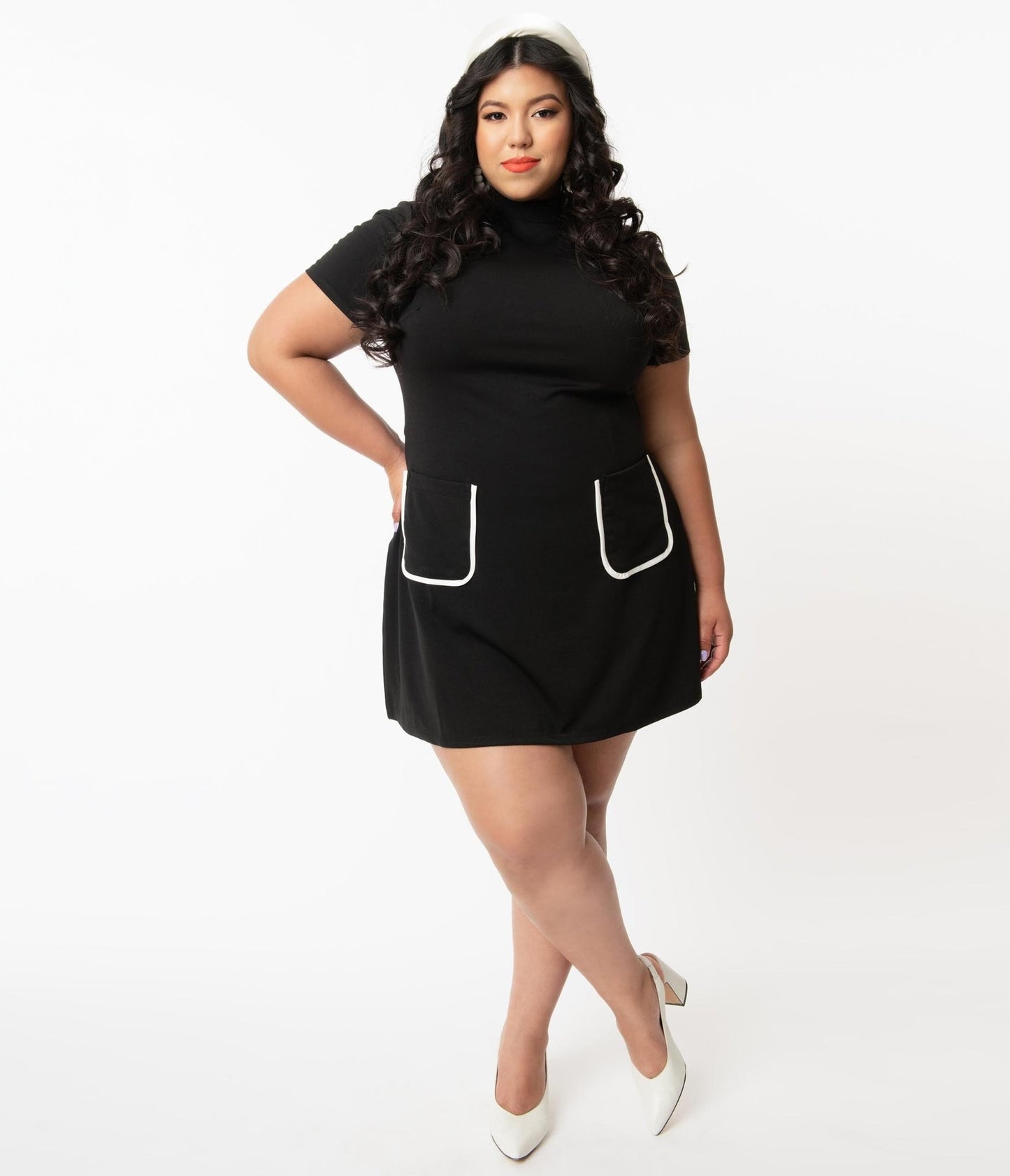 Smak Parlour Plus Size Black Mock Turtleneck Wave Maker Dress - Unique Vintage - Womens, DRESSES, SHIFTS