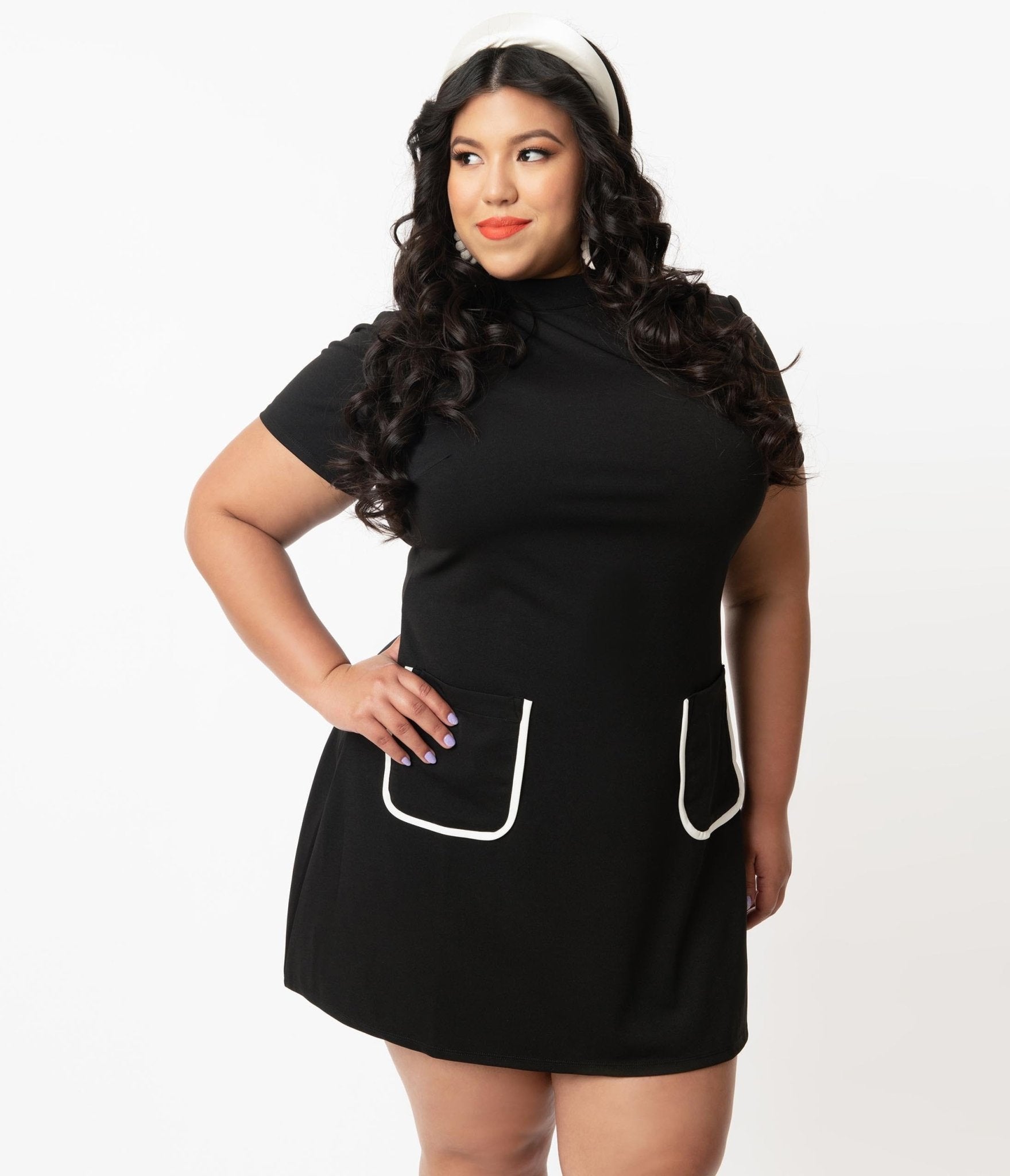 Smak Parlour Plus Size Black Mock Turtleneck Wave Maker Dress - Unique Vintage - Womens, DRESSES, SHIFTS
