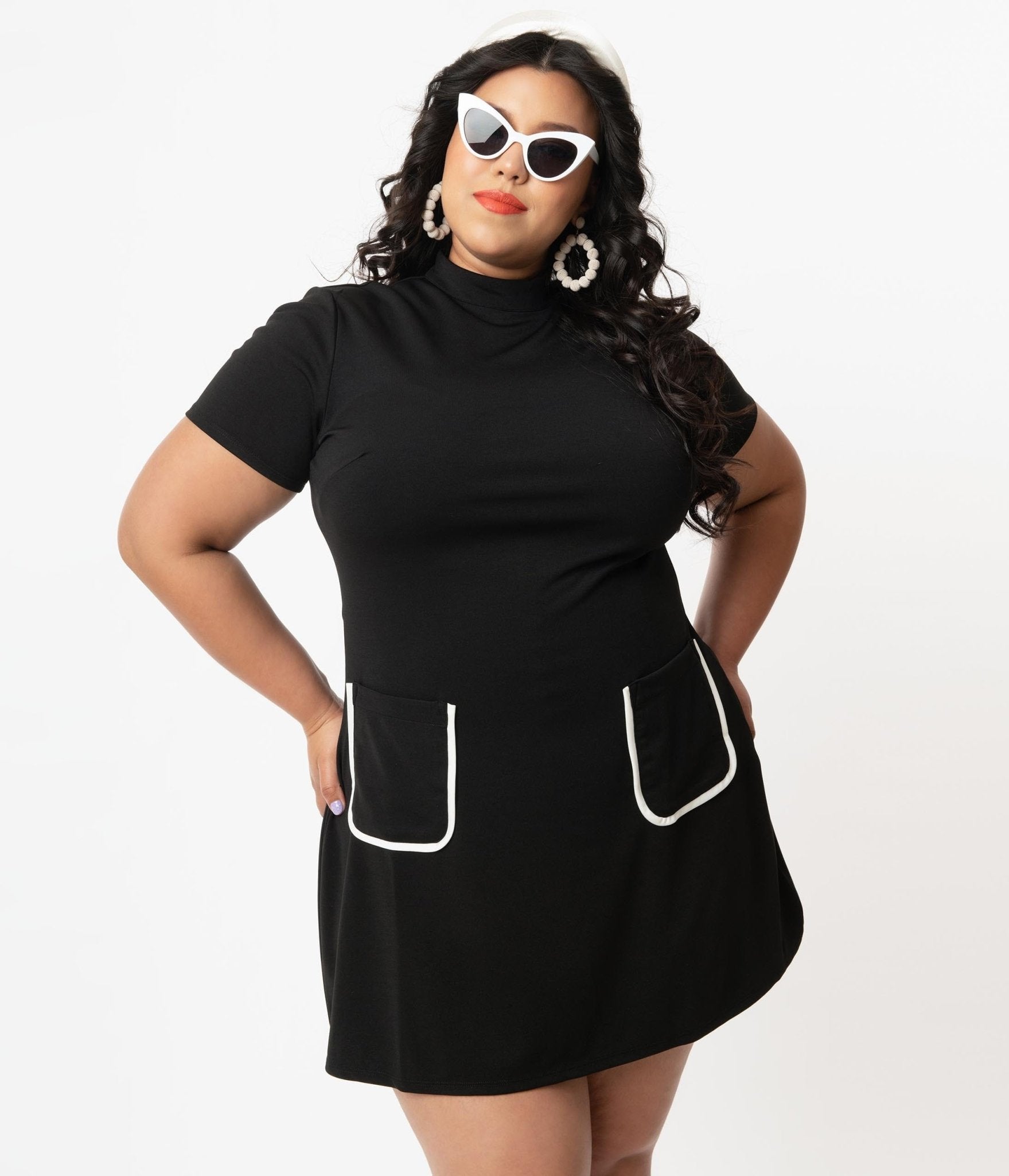 Smak Parlour Plus Size Black Mock Turtleneck Wave Maker Dress - Unique Vintage - Womens, DRESSES, SHIFTS