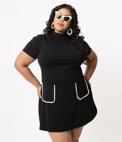 Smak Parlour Plus Size Black Mock Turtleneck Wave Maker Dress - Unique Vintage - Womens, DRESSES, SHIFTS