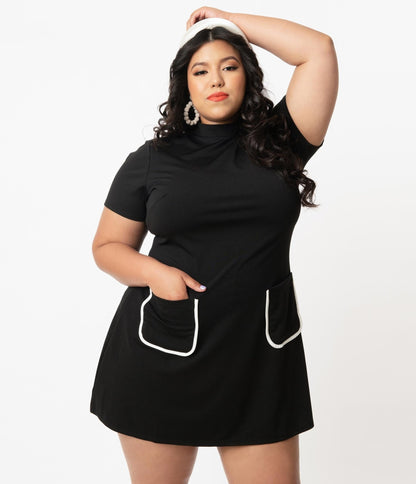 Smak Parlour Plus Size Black Mock Turtleneck Wave Maker Dress - Unique Vintage - Womens, DRESSES, SHIFTS