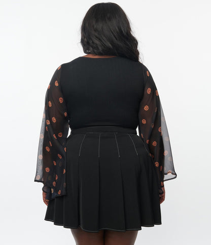 Smak Parlour Plus Size Black & Pumpkin Bell Sleeve Bodysuit - Unique Vintage - Womens, HALLOWEEN, TOPS