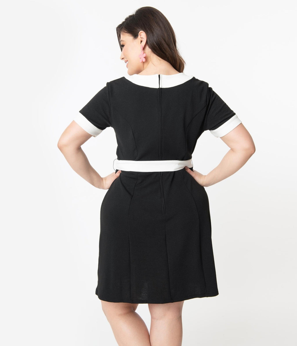 Smak Parlour Plus Size Black & White Belted Show Stealer Dress - Unique Vintage - Womens, DRESSES, WIGGLE