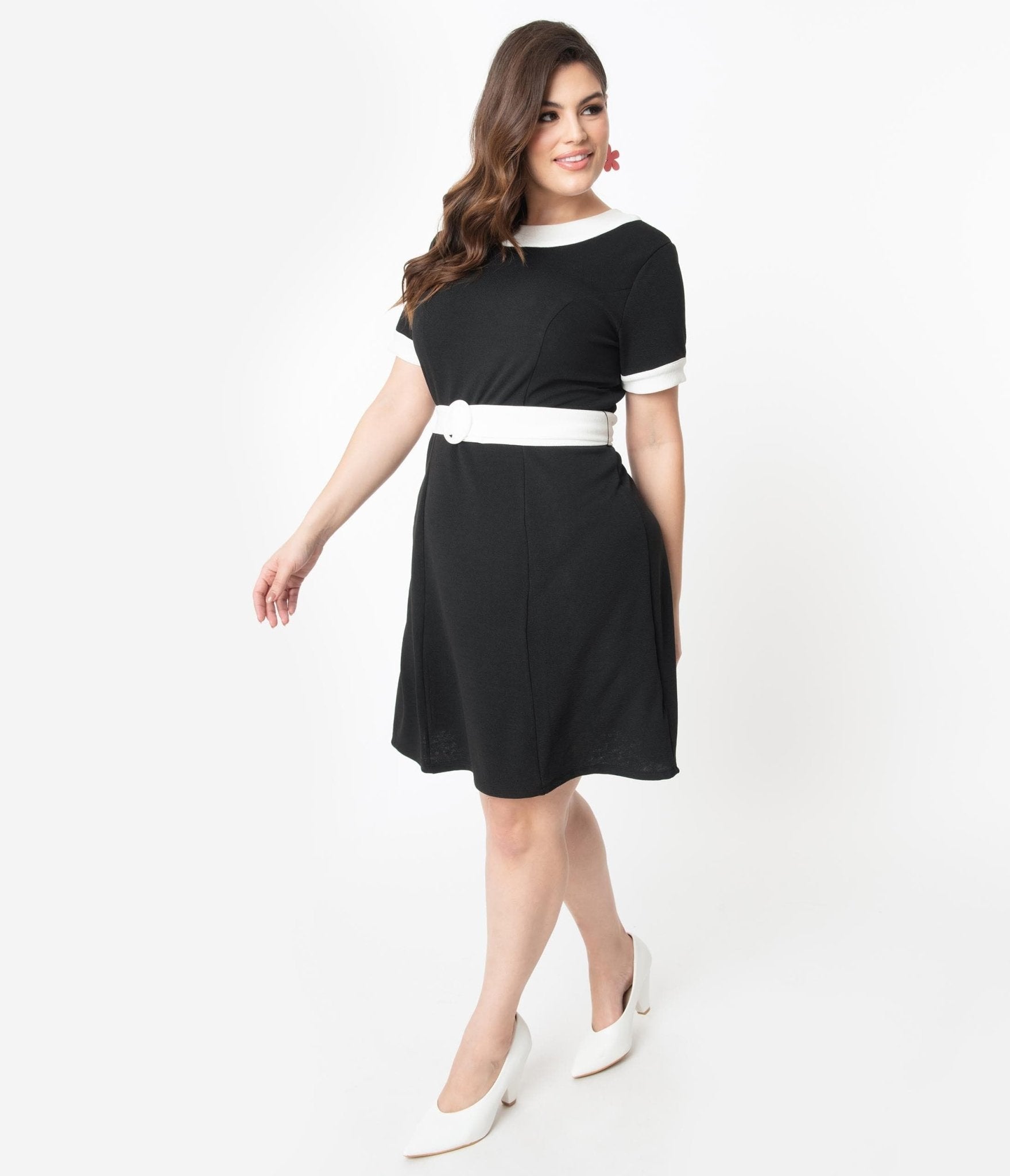 Smak Parlour Plus Size Black & White Belted Show Stealer Dress - Unique Vintage - Womens, DRESSES, WIGGLE