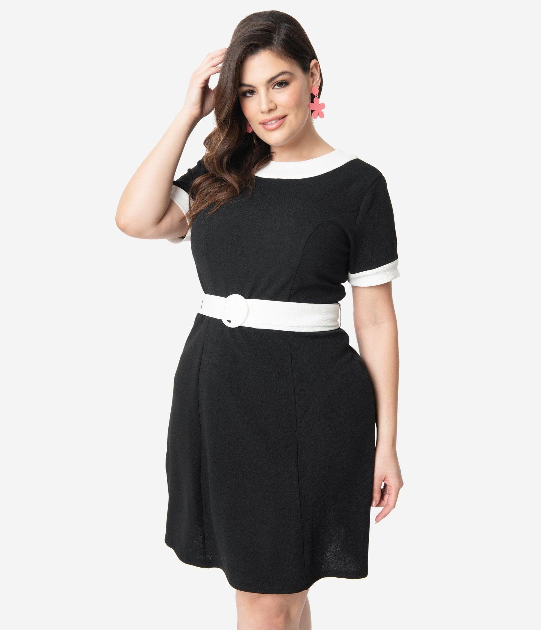 Smak Parlour Plus Size Black & White Belted Show Stealer Dress - Unique Vintage - Womens, DRESSES, WIGGLE