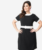 Smak Parlour Plus Size Black & White Belted Show Stealer Dress - Unique Vintage - Womens, DRESSES, WIGGLE