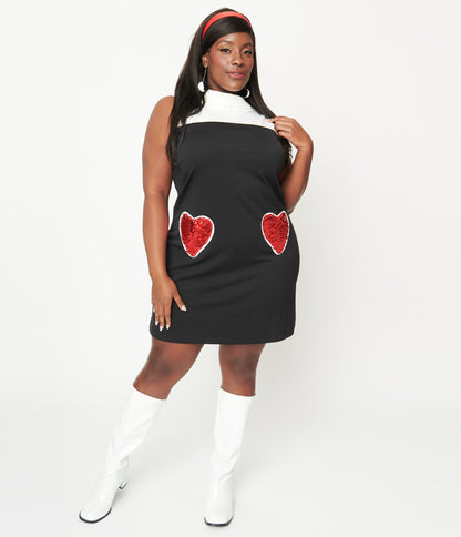 Smak Parlour Plus Size Black & White Sequin Heart Haute Gossip Mini Dress - Unique Vintage - Womens, DRESSES, SHIFTS