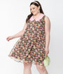 Smak Parlour Plus Size Brown & Pink Tulip Print Mini Dress