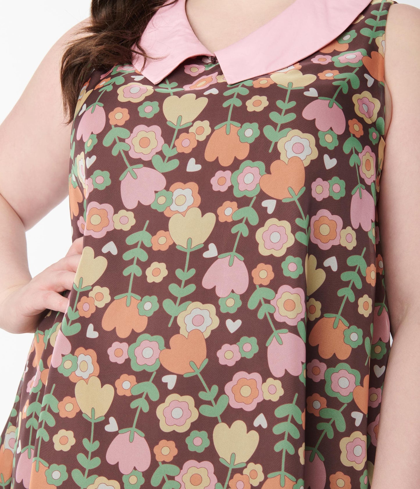 Smak Parlour Plus Size Brown & Pink Tulip Print Mini Dress - Unique Vintage - Womens, DRESSES, SHIFTS