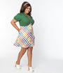 Smak Parlour Plus Size 1970s Green & Rainbow Gingham Mini Shirt Dress