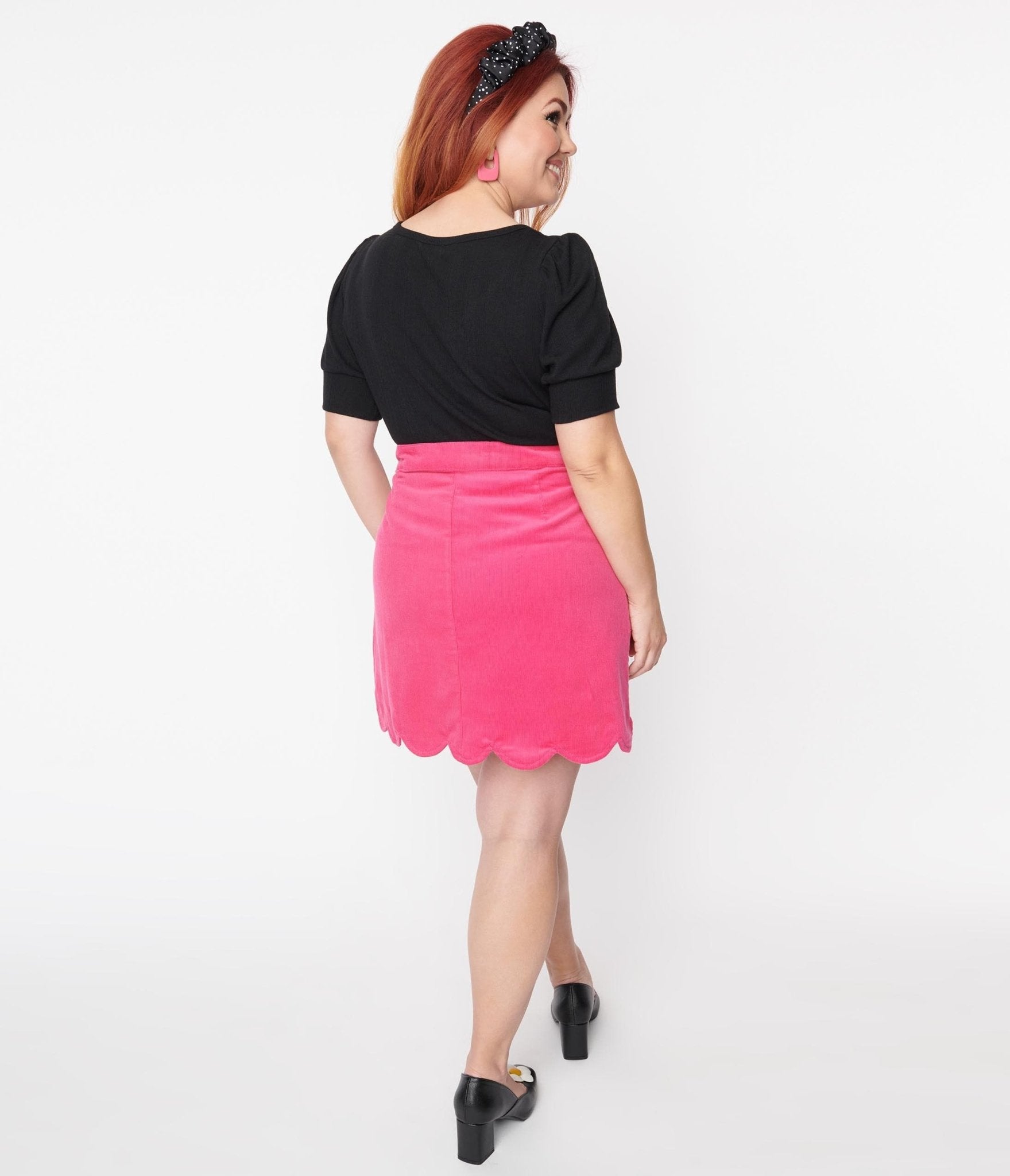 Smak Parlour Plus Size 1970s Hot Pink Corduroy Campus Mini Skirt