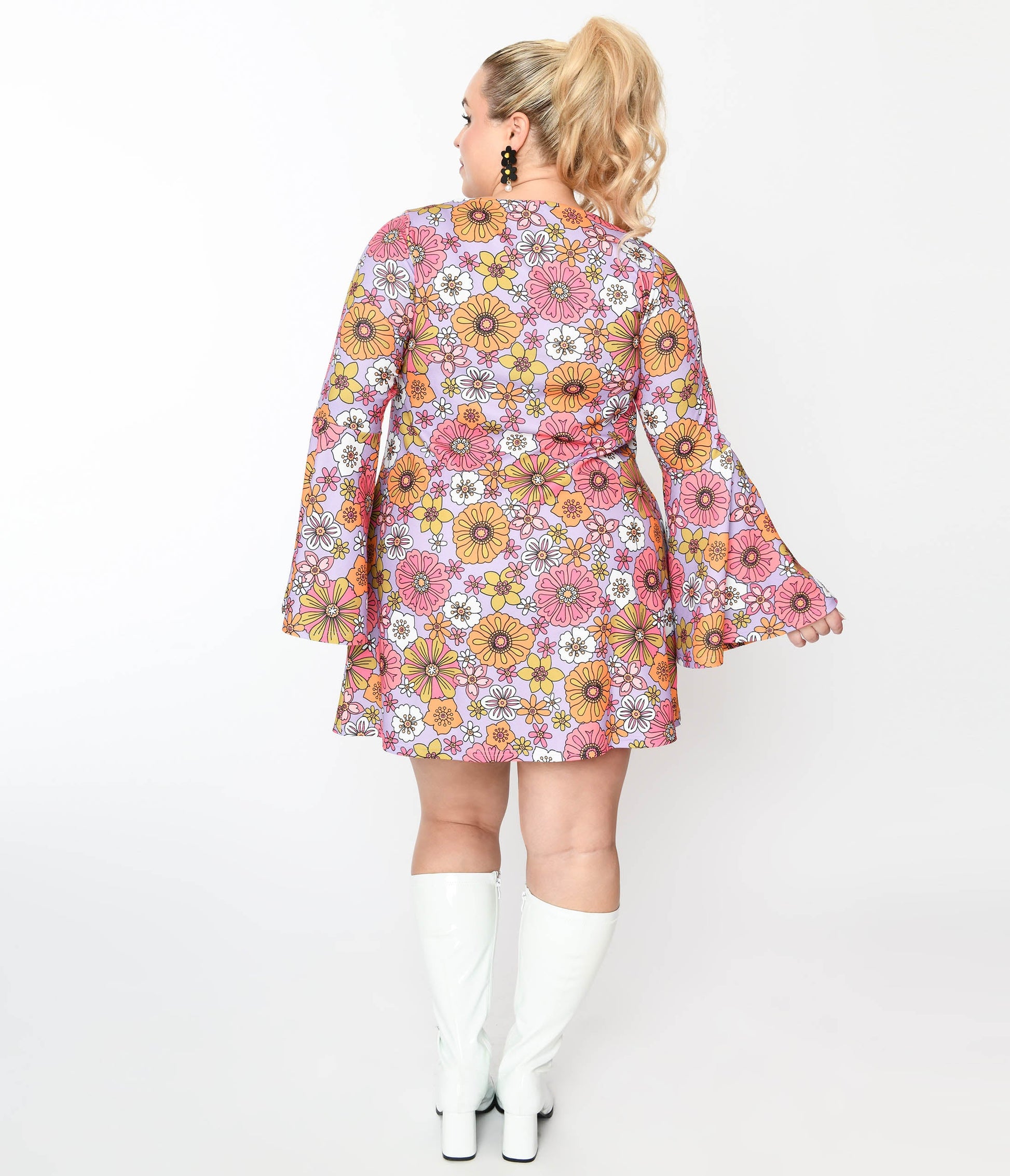 Smak Parlour Plus Size Lavender Retro Blooms Mini Dress - Unique Vintage - Womens, DRESSES, FIT AND FLARE