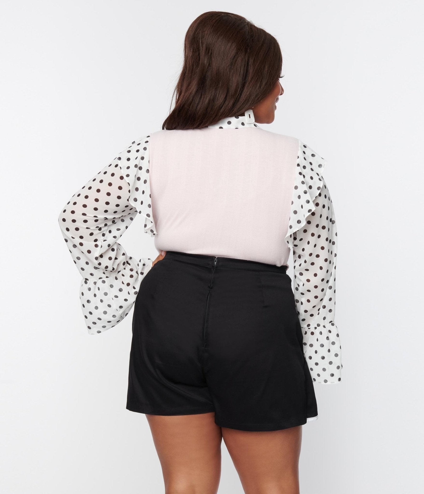Smak Parlour Plus Size Light Pink & Black Polka Dots Knit Top - Unique Vintage - Womens, TOPS, KNIT TOPS