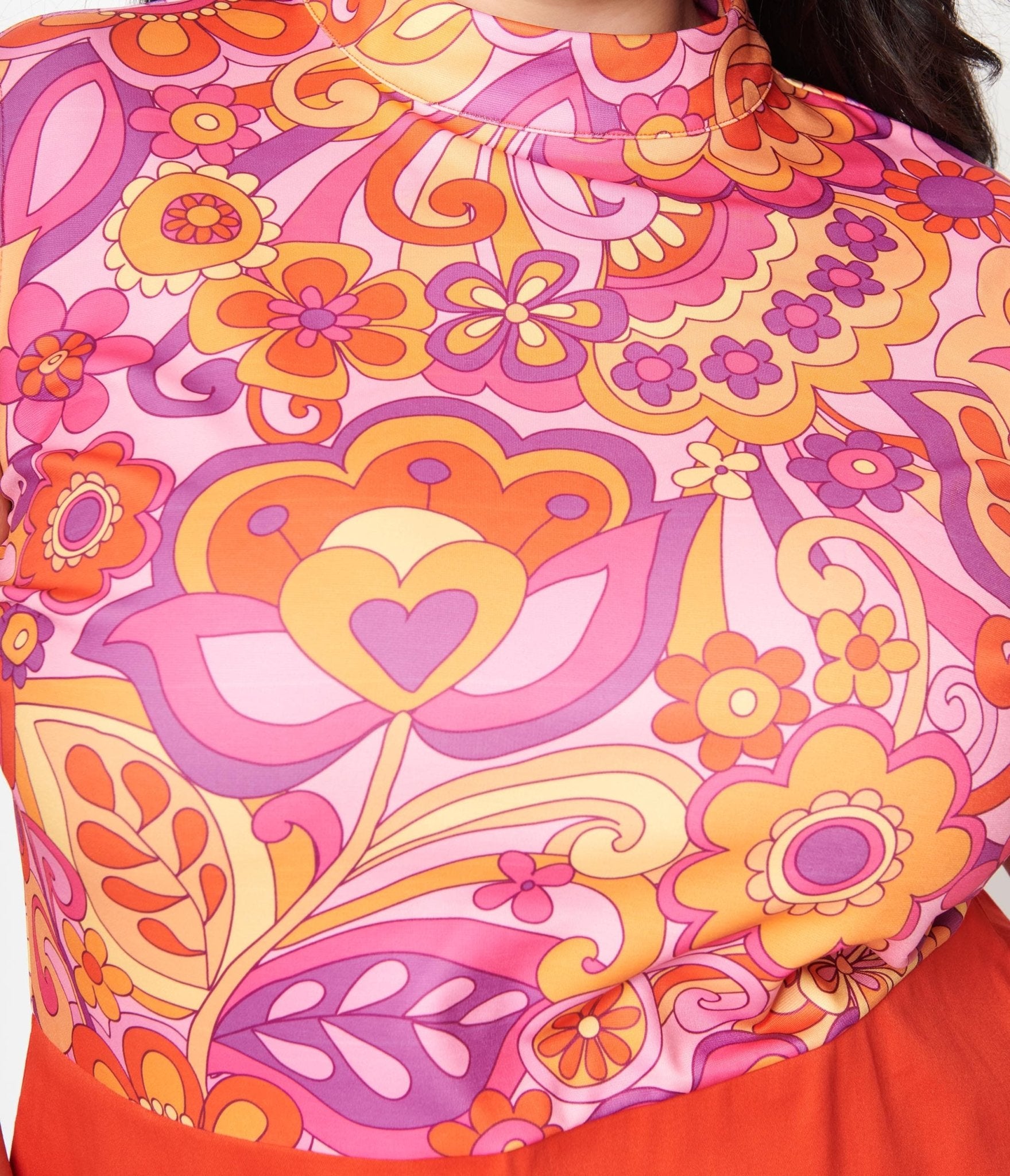 Smak Parlour Plus Size Orange & Pink Retro Floral Mini Dress - Unique Vintage - Womens, DRESSES, SHIFTS