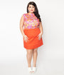 Smak Parlour Plus Size Orange & Pink Retro Floral Mini Dress
