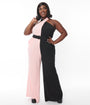 Smak Parlour Plus Size 1970s Pink & Black Colorblock Draped Darling Jumpsuit