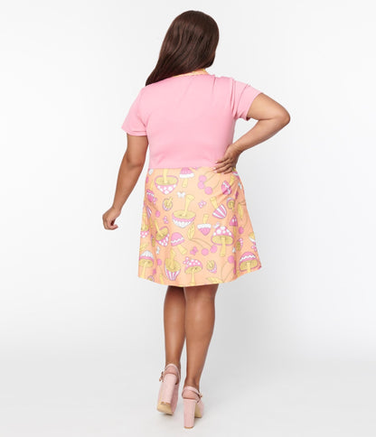Smak Parlour Plus Size Pink & Mushroom Cherry Print Mini Dress - Unique Vintage - Womens, DRESSES, A-LINE