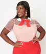 Smak Parlour Plus Size Pink & Red Hearts Collared Bow Blouse
