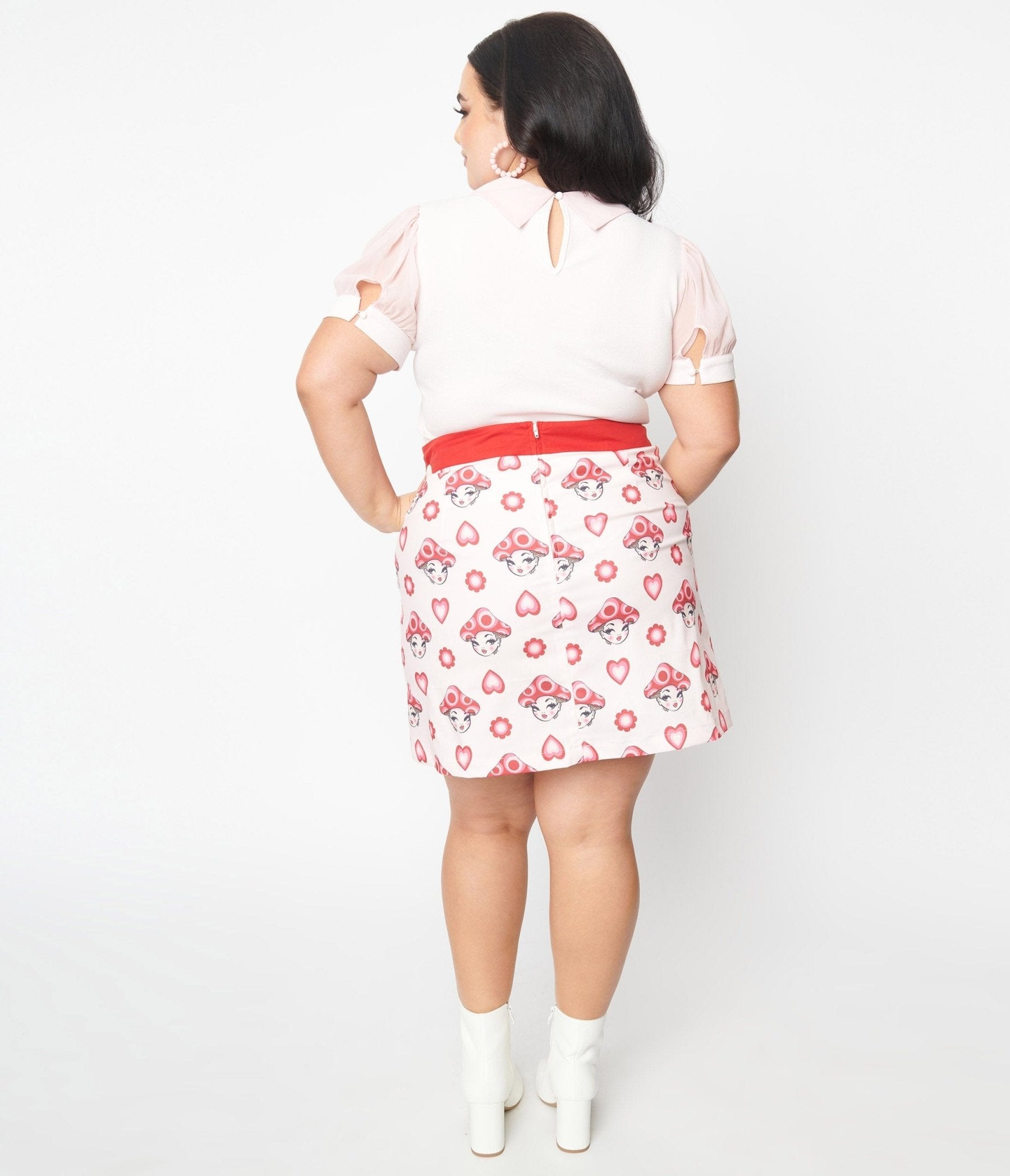 Smak Parlour Plus Size Pink & Red Madam Mushroom Mod Skirt - Unique Vintage - Womens, BOTTOMS, SKIRTS