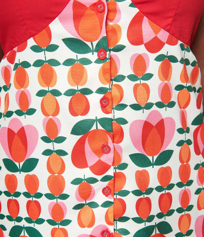 Smak Parlour Plus Size Red & Orange Tulip Mini Shirt Dress - Unique Vintage - Womens, DRESSES, FIT AND FLARE