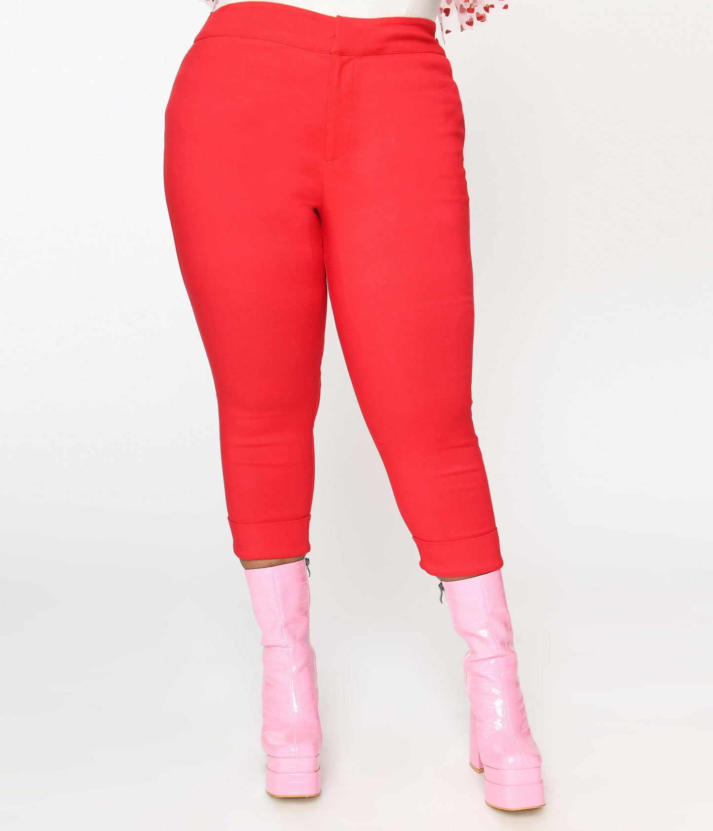 Smak Parlour Plus Size Red & Polka Dot Heart Pocket Smarty Pants Capri - Unique Vintage - Womens, BOTTOMS, CAPRI
