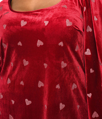 Smak Parlour Plus Size Red Velvet & Pink Heart Downtown Scene Mini Dress - Unique Vintage - Womens, DRESSES, FIT AND FLARE