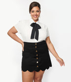 Smak Parlour Plus Size White & Bow Ties Power Play Blouse - Unique Vintage - Womens, TOPS, WOVEN TOPS