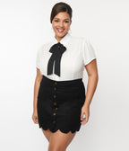 Smak Parlour Plus Size White & Bow Ties Power Play Blouse - Unique Vintage - Womens, TOPS, WOVEN TOPS