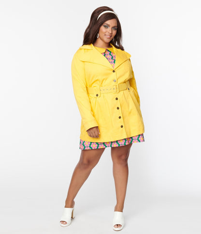 Smak Parlour Plus Size Yellow Belted Trench Coat - Unique Vintage - Womens, TOPS, OUTERWEAR