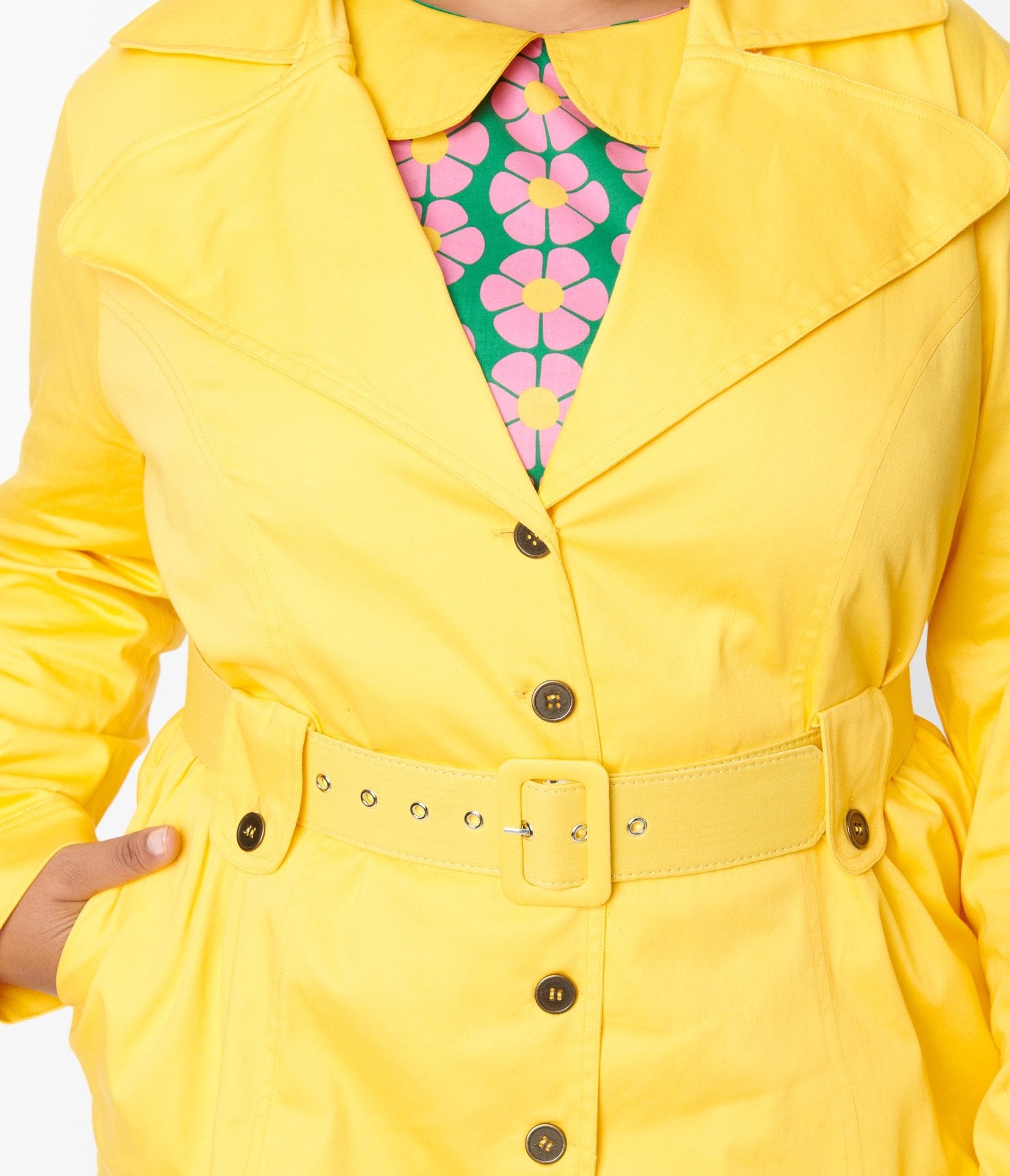 Smak Parlour Plus Size Yellow Belted Trench Coat - Unique Vintage - Womens, TOPS, OUTERWEAR
