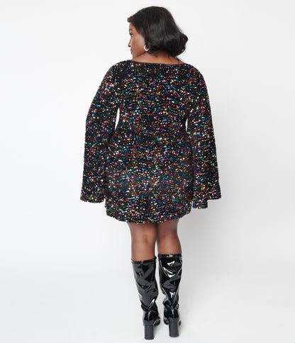 Smak Parlour Rainbow Sequin Downtown Scene Mini Dress - Unique Vintage - Womens, DRESSES, FIT AND FLARE