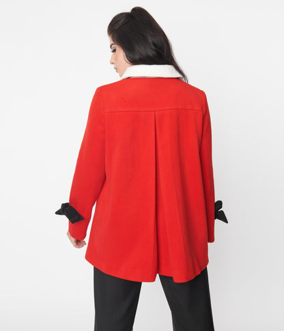 Smak Parlour Red & Black Bows Topper Coat - Unique Vintage - Womens, TOPS, OUTERWEAR