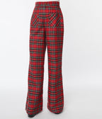 Smak Parlour Red Plaid Wide Leg Trousers - Unique Vintage - Womens, BOTTOMS, PANTS