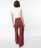 Smak Parlour Red Plaid Wide Leg Trousers - Unique Vintage - Womens, BOTTOMS, PANTS