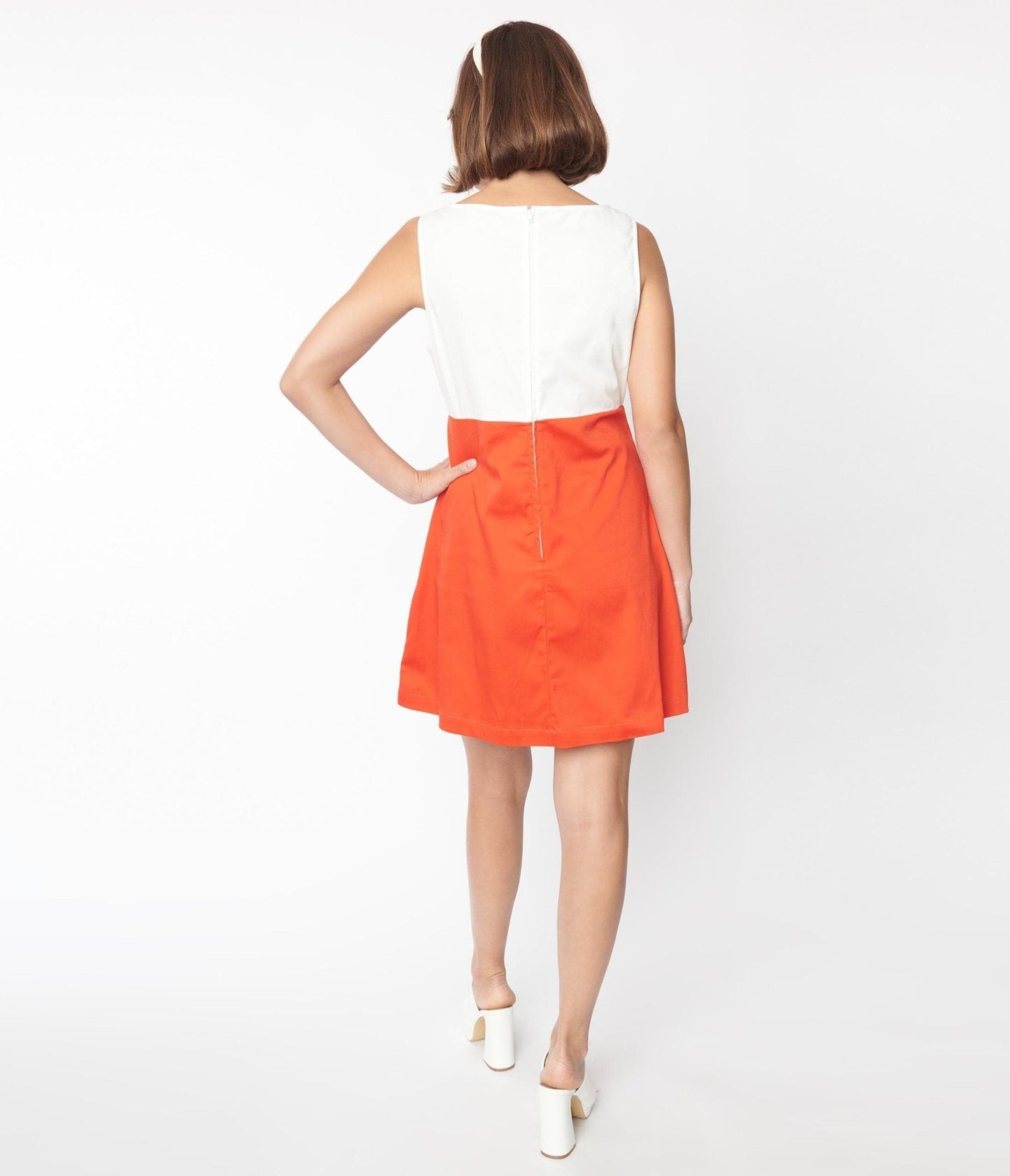 Smak Parlour Retro Style White & Orange Flower Power Shift Dress - Unique Vintage - Womens, DRESSES, SHIFTS