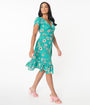 Smak Parlour Teal Floral Hide And Go Chic Midi Dress