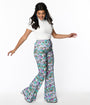 Smak Parlour 1970s Teal Groovy Mushrooms Find Your Flare Pants