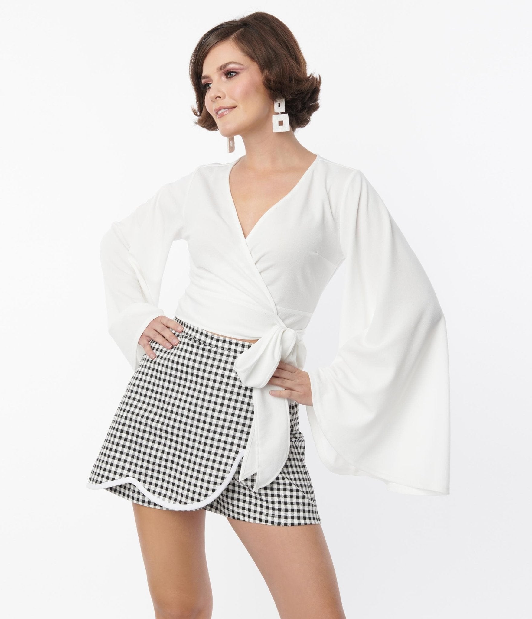 Smak Parlour White Bell Sleeve Wrap Top - Unique Vintage - Womens, TOPS, KNIT TOPS