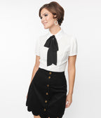 Smak Parlour White & Bow Ties Power Play Blouse - Unique Vintage - Womens, TOPS, WOVEN TOPS
