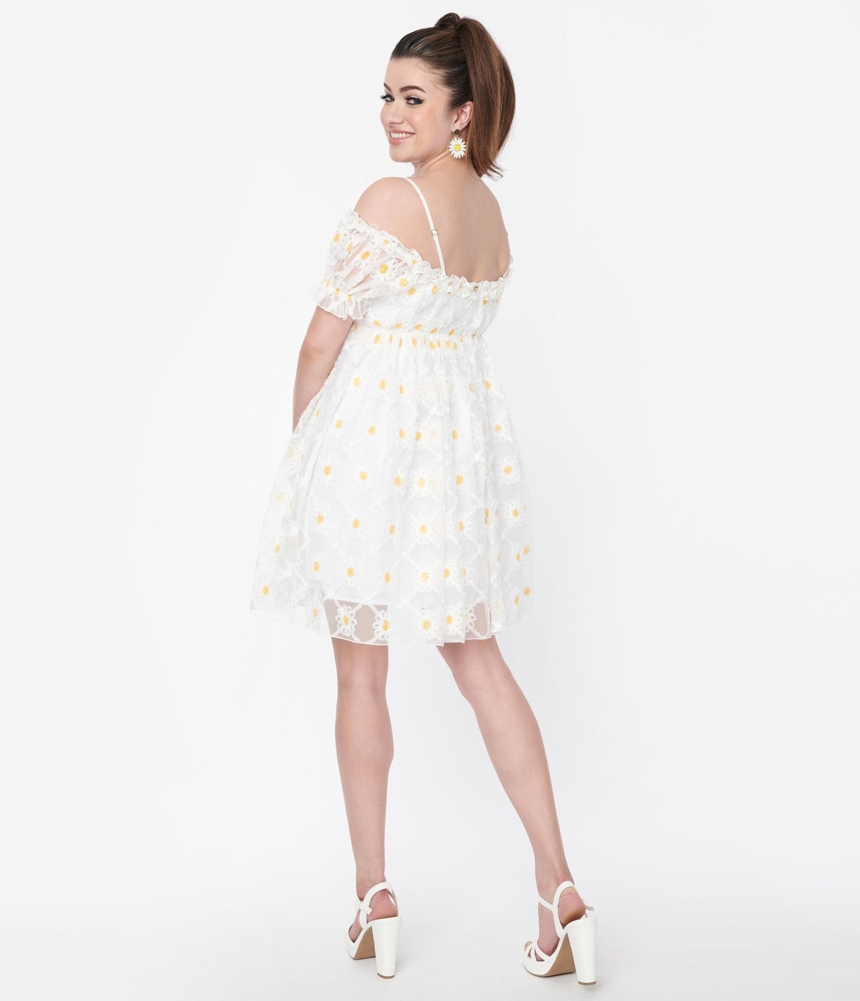 Smak Parlour White Daisy Off the Shoulder Babydoll Dress - Unique Vintage - Womens, DRESSES, BABYDOLL