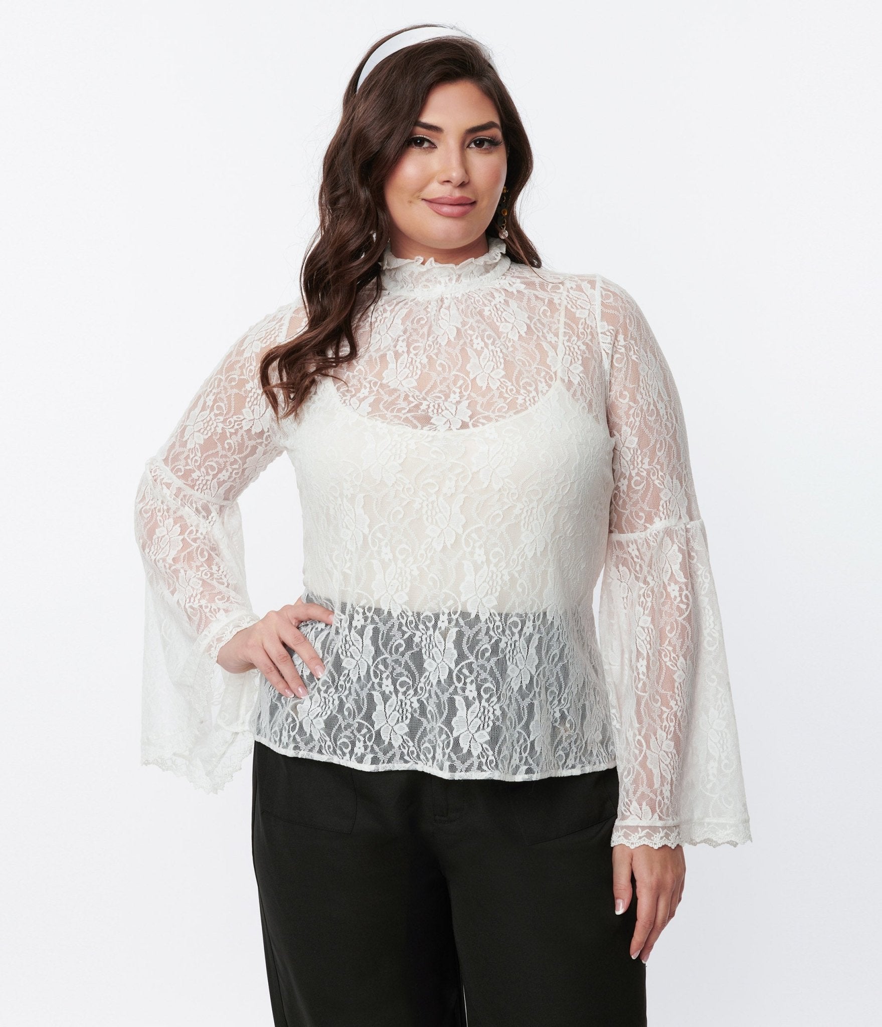 Smak Parlour White Lace Bell Sleeve Blouse - Unique Vintage - Womens, TOPS, KNIT TOPS