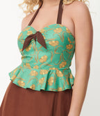 Smiley x Unique Vintage Green Smiley Daisy Peplum Halter Top - Unique Vintage - Womens, TOPS, WOVEN TOPS