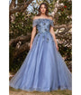Cinderella Divine  Smokey Blue Off The Shoulder Magical Glitter Prom Ball Gown