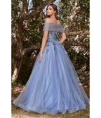 Smokey Blue Off The Shoulder Magical Glitter Prom Ball Gown - Unique Vintage - Womens, DRESSES, PROM AND SPECIAL OCCASION